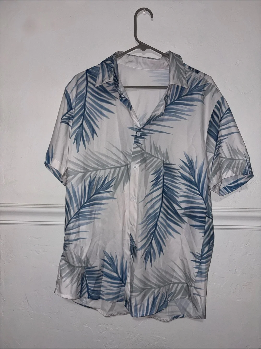 SHEIN White Tropical Palm Print Shirt with Blue Swim Shorts
